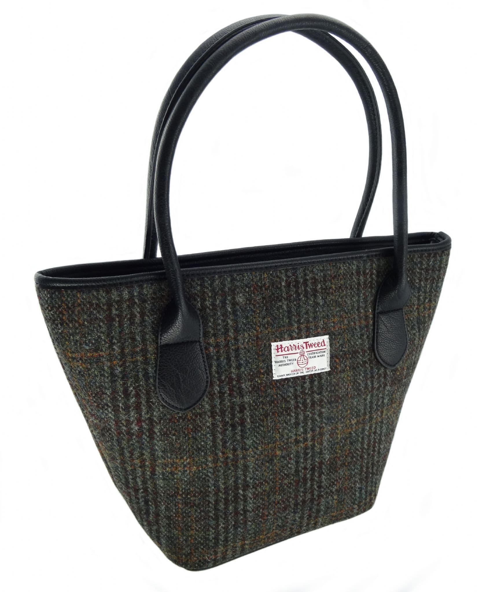 Ladies Authentic Harris Tweed Tote Bag Dark Green/Brown Check