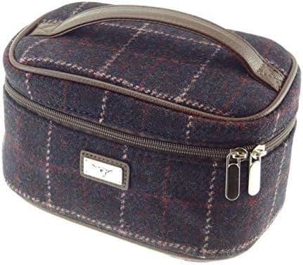 Ladies Authentic Harris Tweed Wine Overcheck Cosmetic Bag