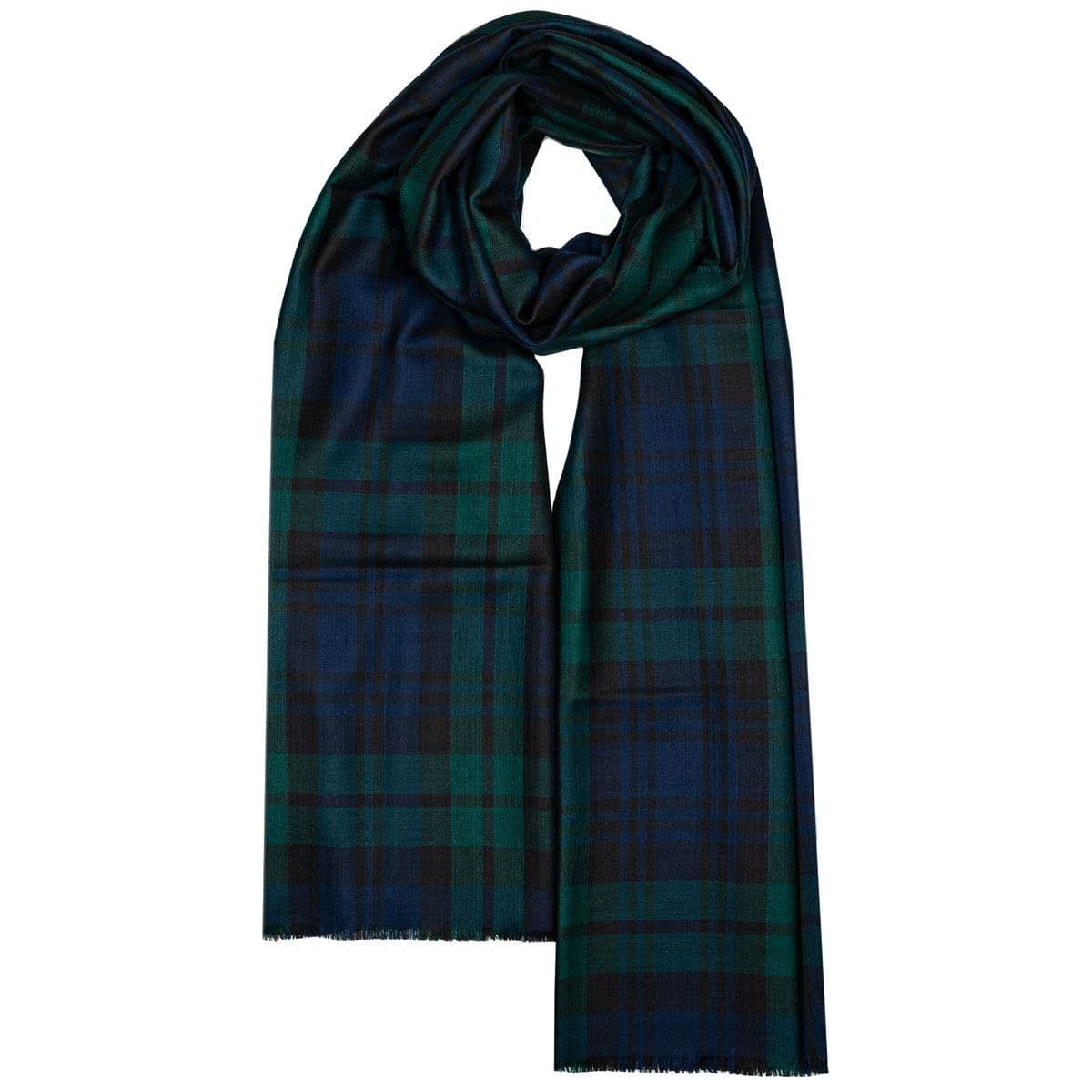 Ladies Black Watch Modern Tartan Extra Fine Merino Wool Stole