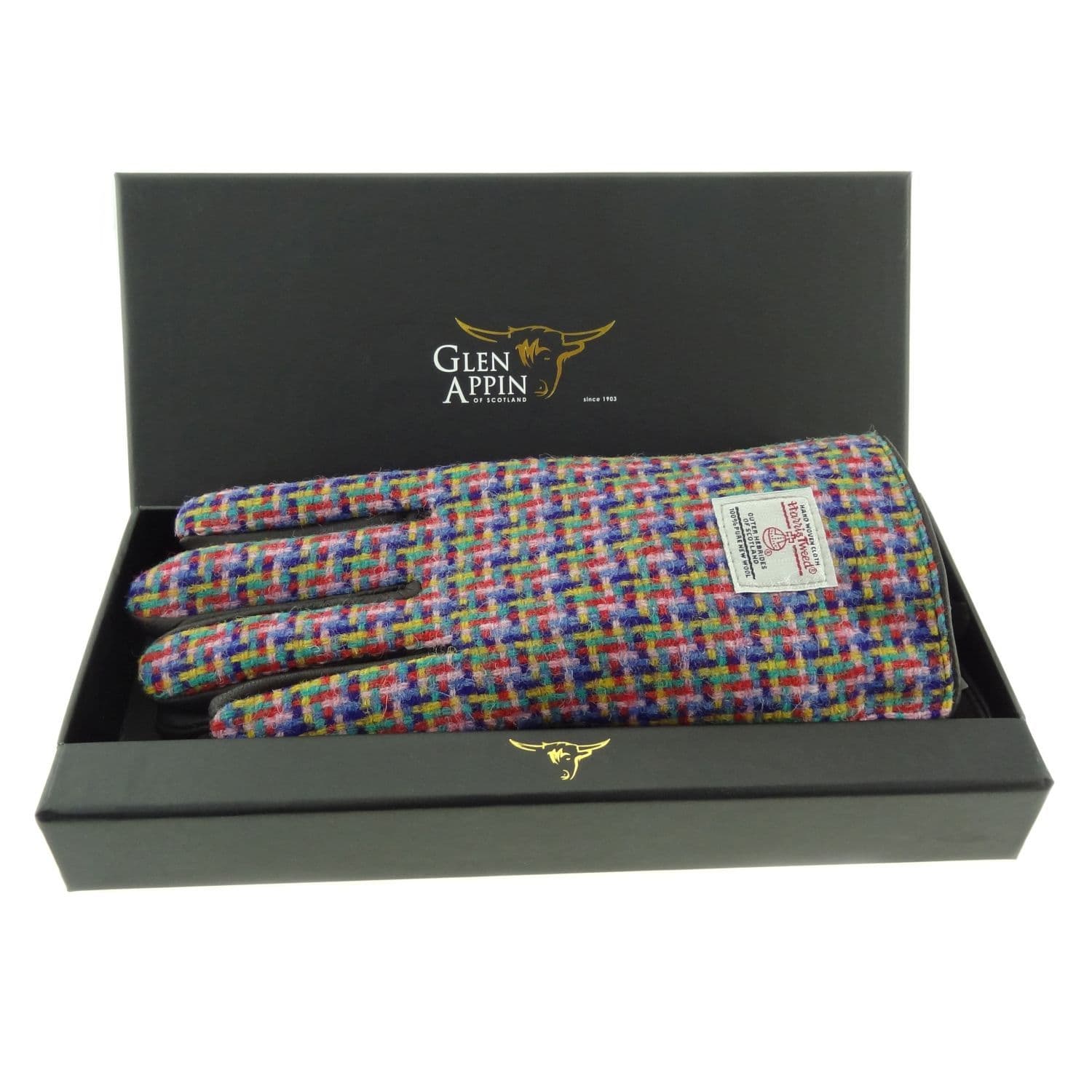 Ladies Brown Leather & Authentic Harris Tweed Gloves Multicoloured Check