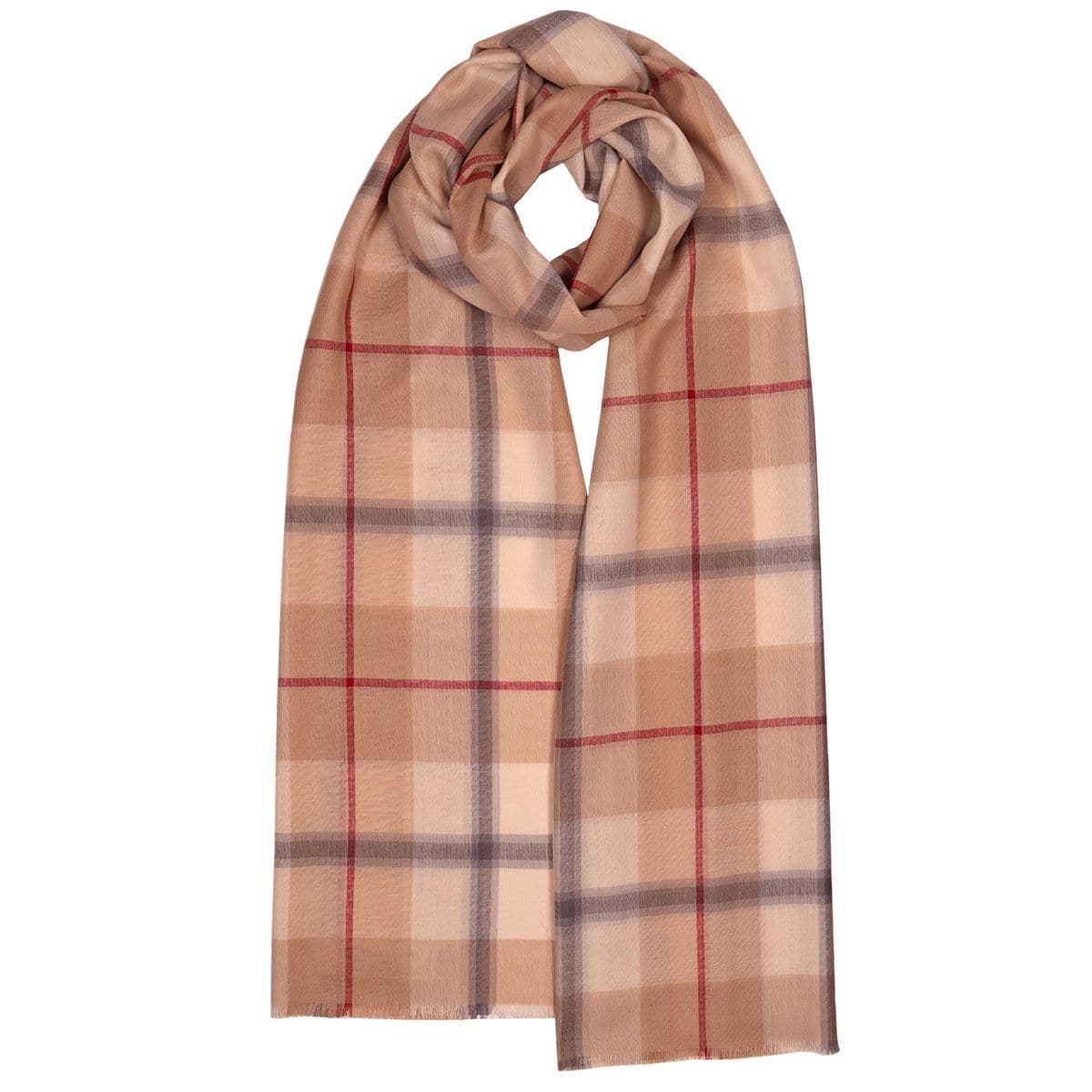 Ladies Camel Check Tartan Extra Fine Merino Wool Stole