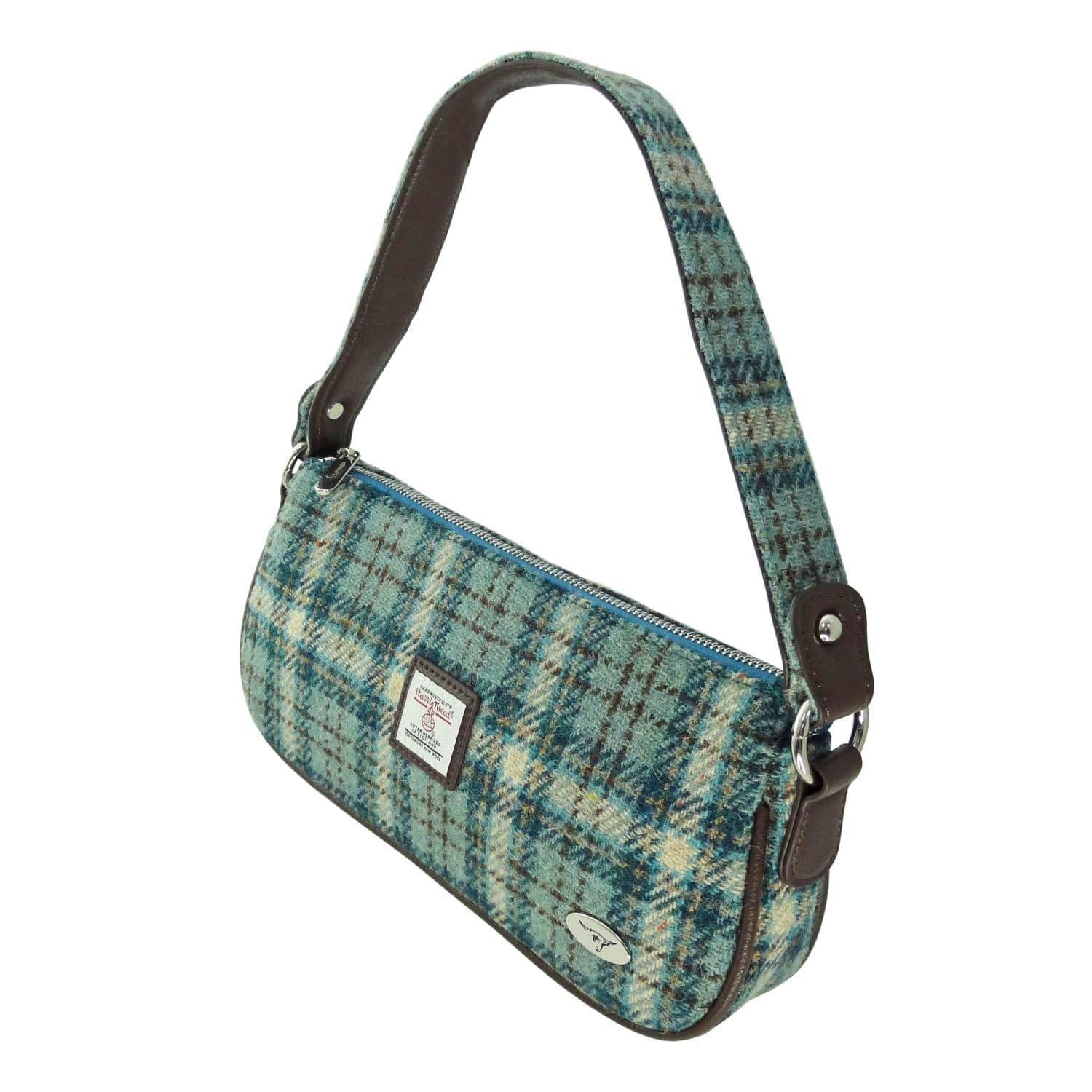 Ladies Harris Tweed Green Overcheck Shoulder Bag With Tweed Strap