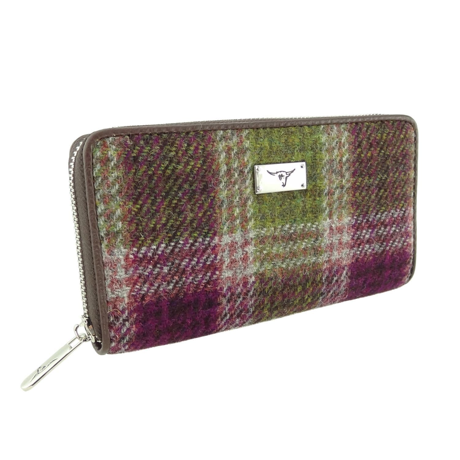 Ladies Harris Tweed Long Staffa Zip Round Purse Heather  Check
