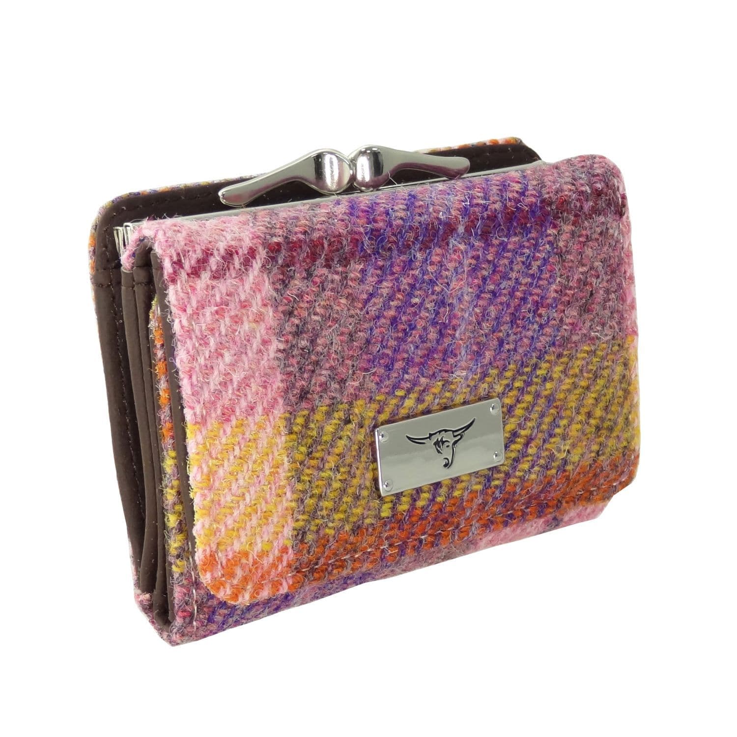 Ladies Harris Tweed Small Clasp Purse & Card Section with Orange  Lilac Overcheck