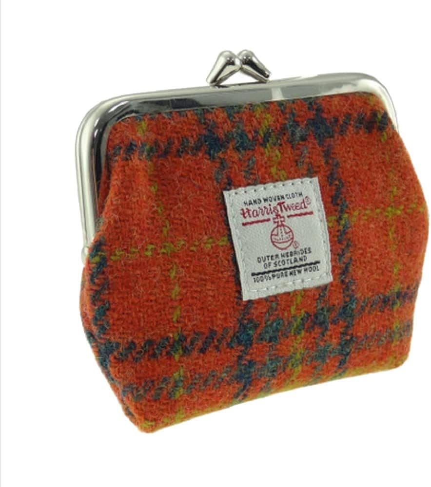 Ladies Harris Tweed Small Coin Purse in Deep Orange Check