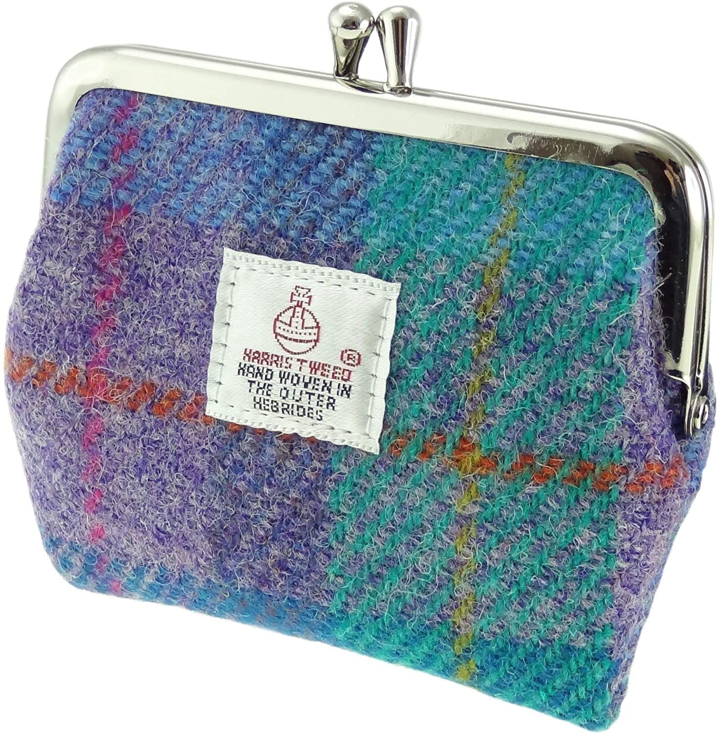 Ladies Harris Tweed Small Coin Purse in Green & Purple Check