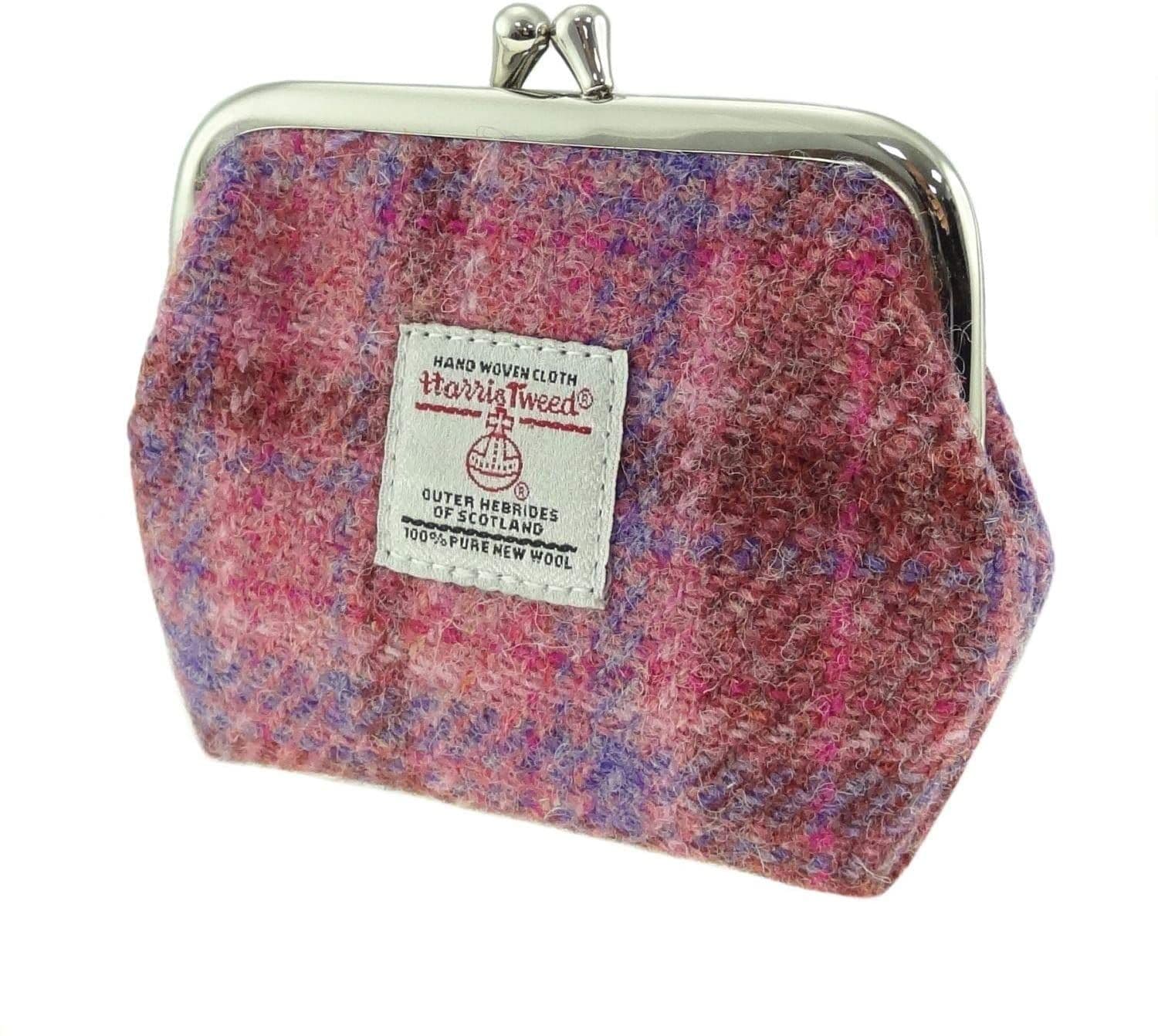 Ladies Harris Tweed Small Coin Purse in Pink Check