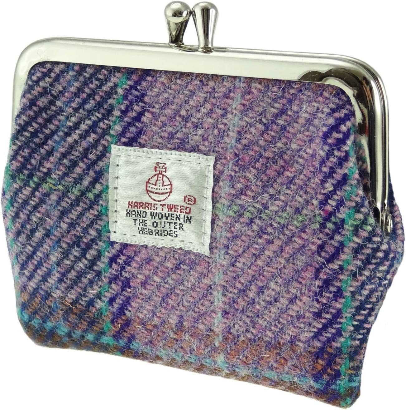 Ladies Harris Tweed Small Coin Purse in Pink / Lilac Check