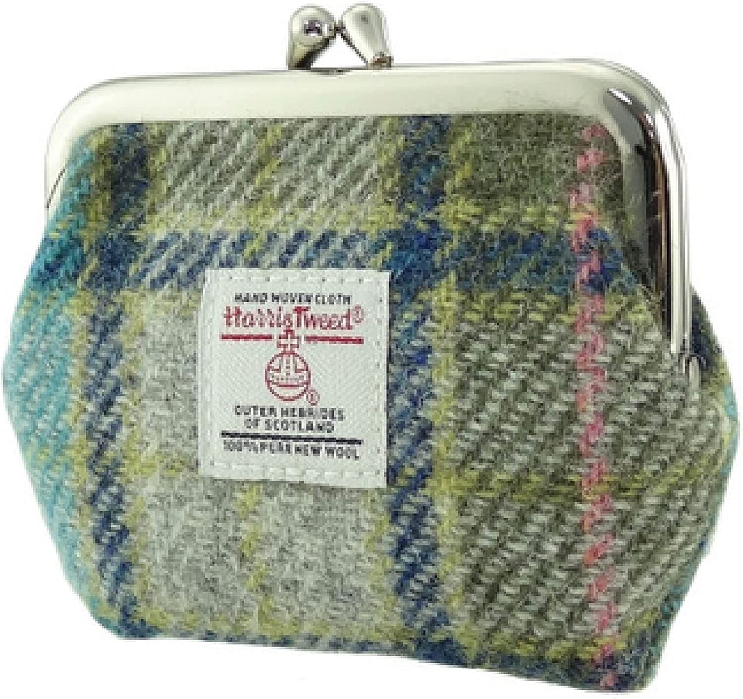 Ladies Harris Tweed Small Coin Purse in Turquoise Tartan
