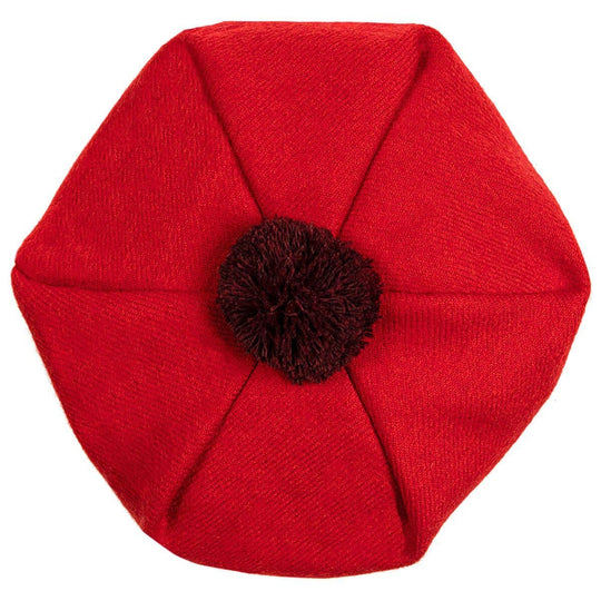 Ladies Plain Red Coloured Lambswool Tam - Made in Scotland