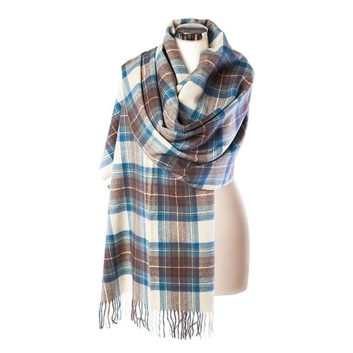Ladies Pure Lambswool Stewart Muted Blue Tartan Stole By Ingles Buchan