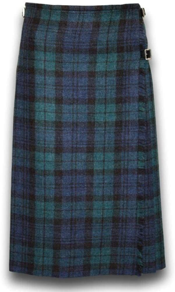 Ladies Pure Shetland Wool Antique Black Watch Tartan Long Lenght Kilt