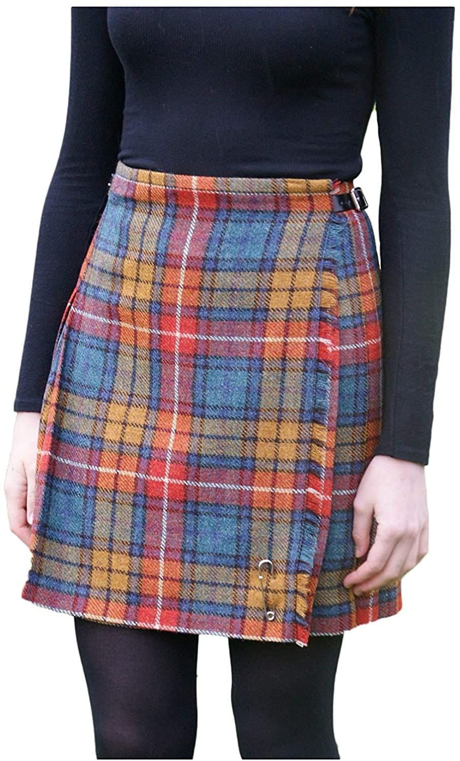 Ladies Pure Shetland Wool Antique Buchanan Tartan Mini Kilt