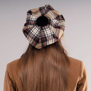Ladies Stewart Camel Tartan Lambswool Tam - Made in Scotland