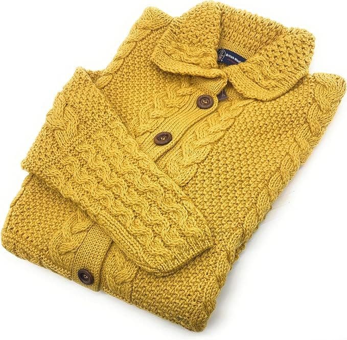 Ladies Pure British Sunflower Yellow Wool Cardigan