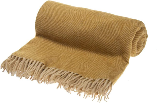Mustard Herringbone Wool Blend Blanket Throw 68 inch x 59 inch