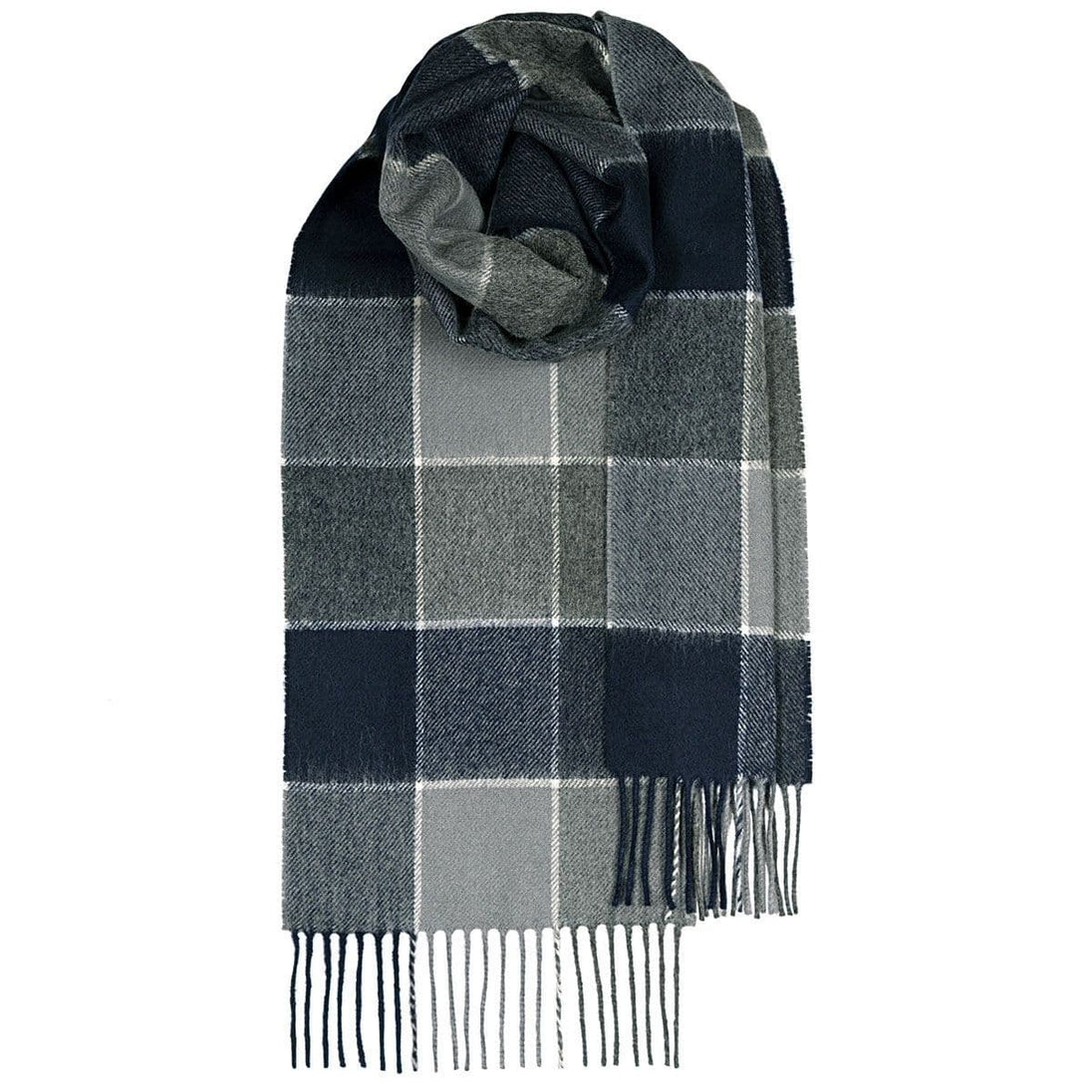 Navy Grey Pure Lambswool Unisex Scarf - Made in Scotland