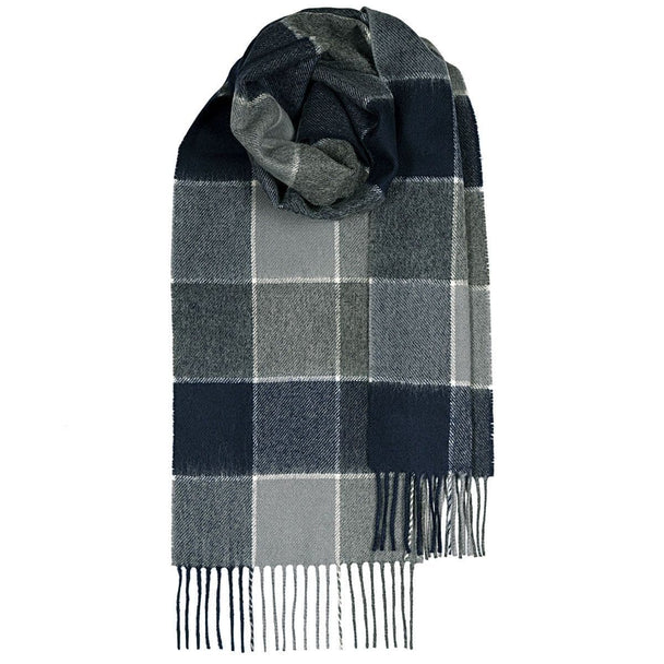Navy Grey Pure Lambswool Unisex Scarf - Made in Scotland