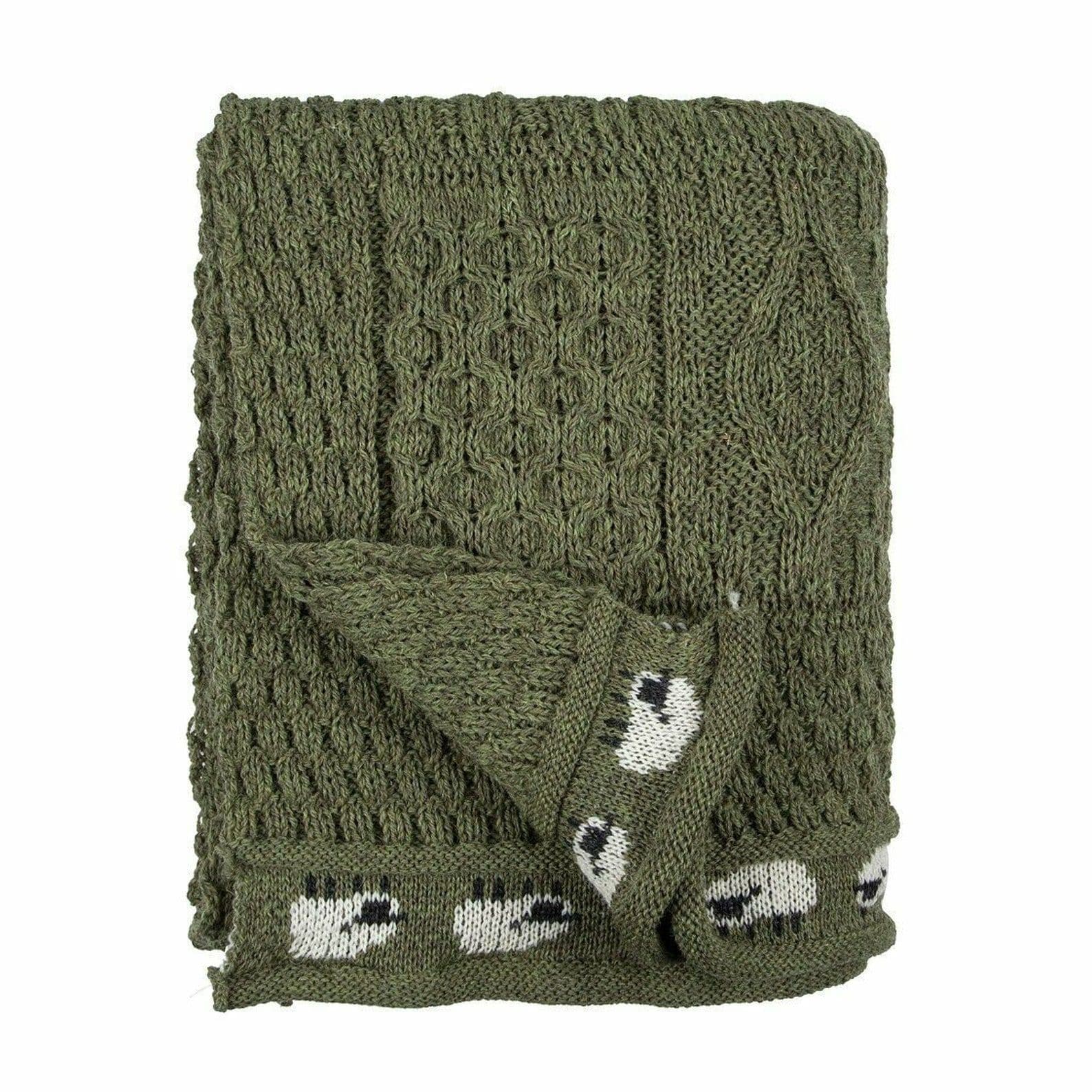 Pure British Aran Wool Apple Green Sheep Throw/Blanket