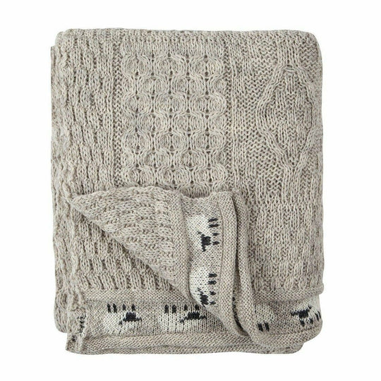 Pure British Aran Wool Oatmeal Sheep Throw/Blanket