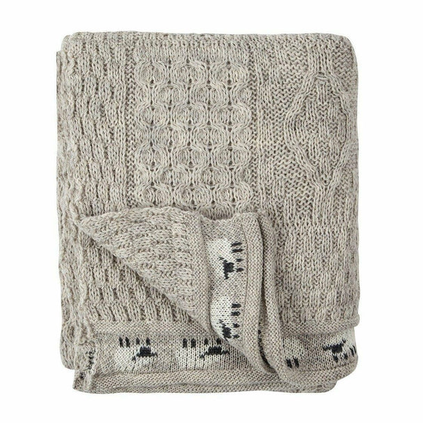 Pure British Aran Wool Oatmeal Sheep Throw/Blanket