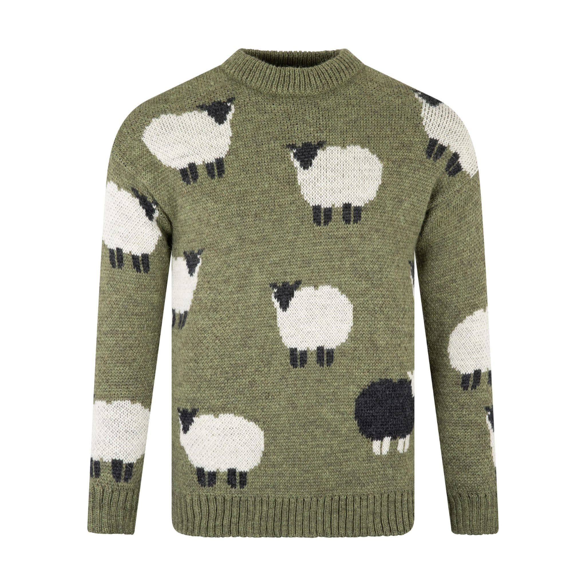 Pure British Wool Unisex Dark Green Black Sheep Pullover