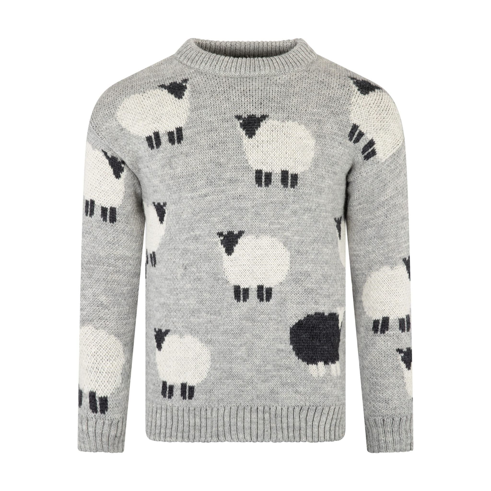 Pure British Wool Unisex Grey Black Sheep Pullover
