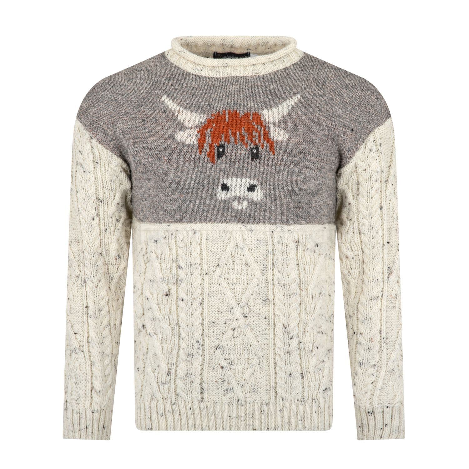 Pure British Wool Unisex Highland Cow Arran Pullover