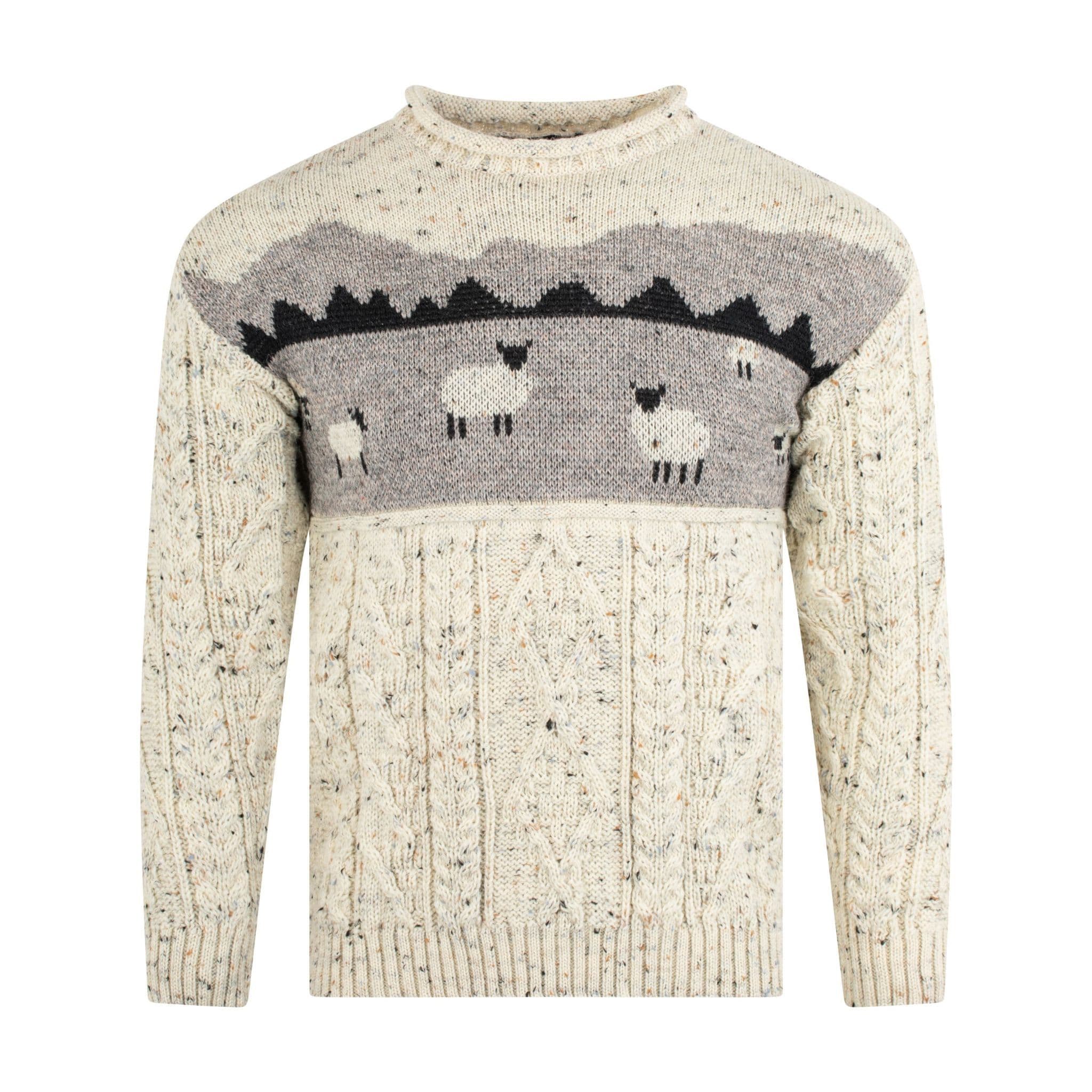 Pure British Wool Unisex Sheep Scene Arran Pullover