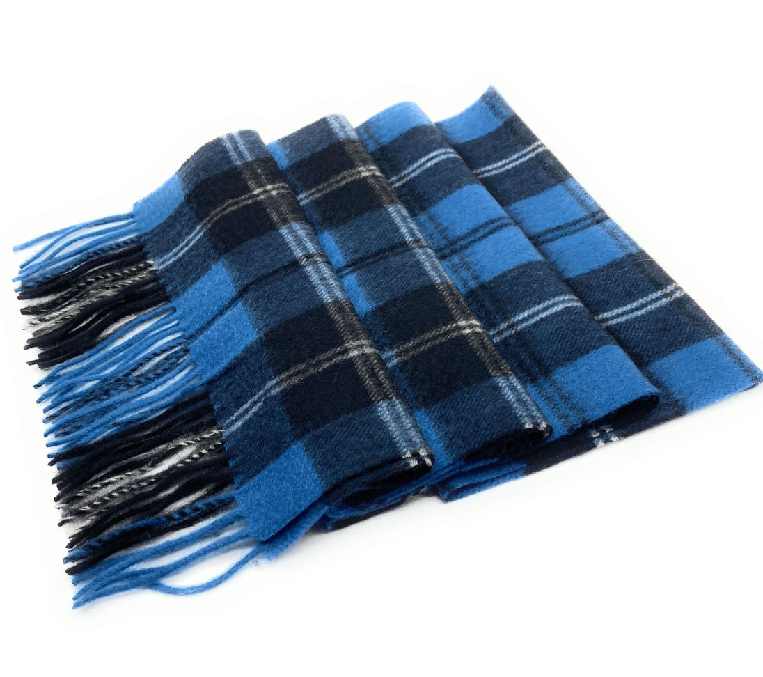 Pure Cashmere Ramsay Blue Tartan Scarf