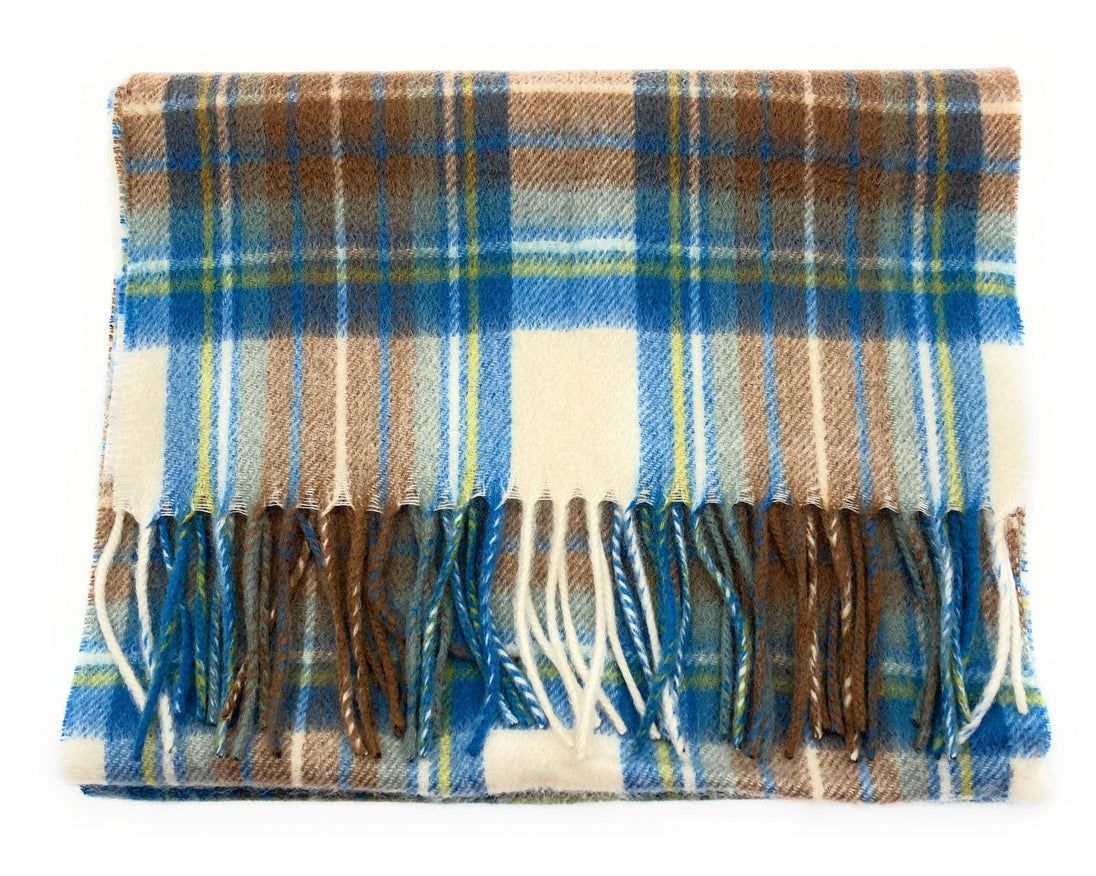 Pure Cashmere Stewart Muted Blue Tartan Scarf