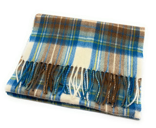 Pure Cashmere Stewart Muted Blue Tartan Scarf