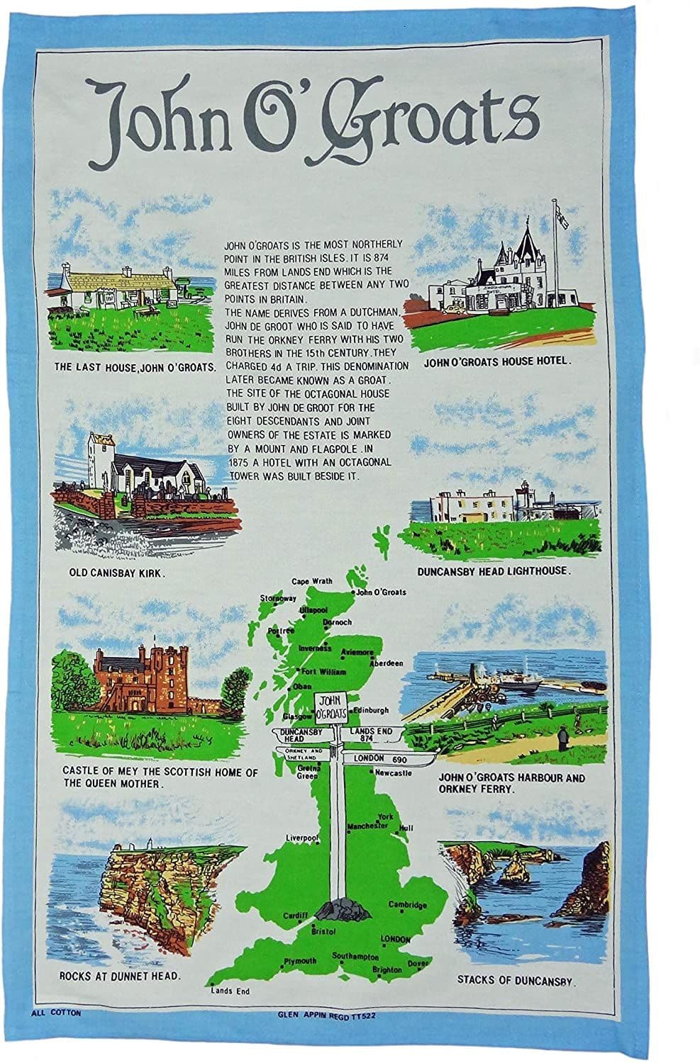 Pure Cotton John O ' Groats Tea Towel