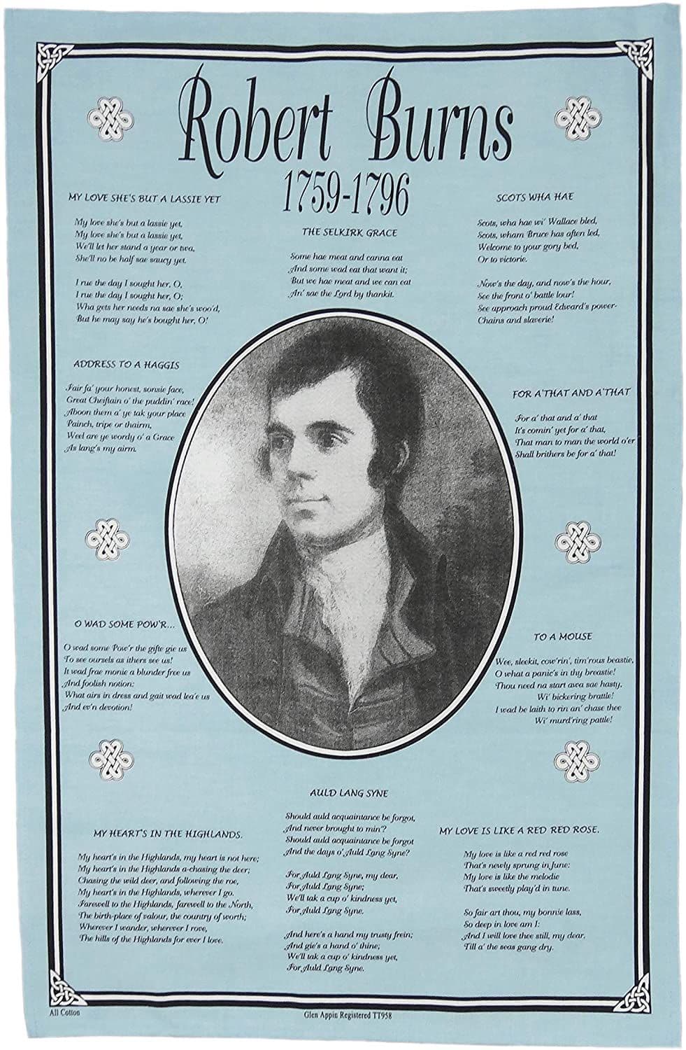 Pure Cotton Robert Burns Poem Tea Towel
