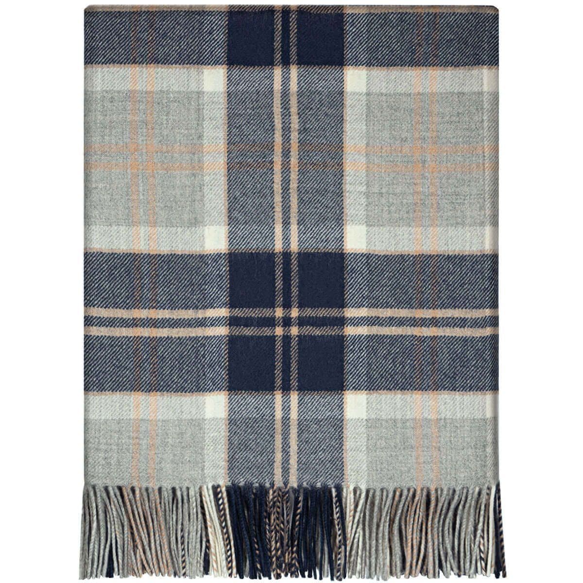 Pure Lambswool Bannockbane Grey Tartan Rug/Blanket - Made in Scotland