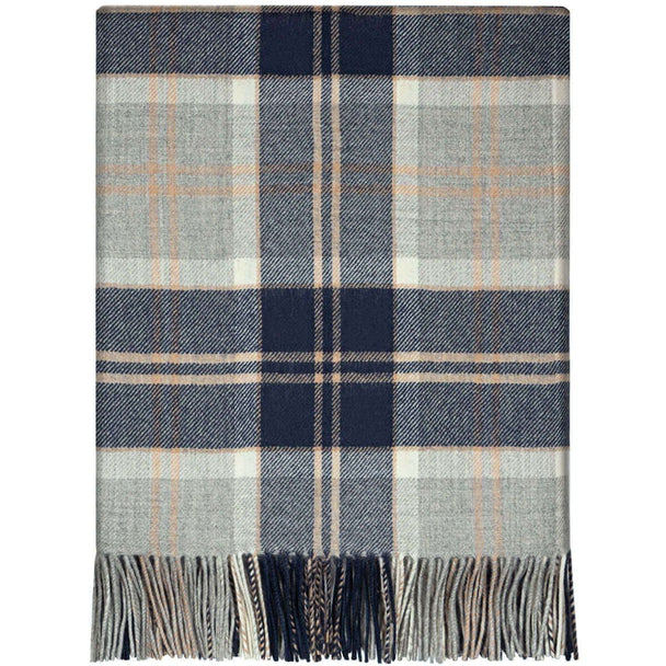 Pure Lambswool Bannockbane Grey Tartan Rug/Blanket - Made in Scotland