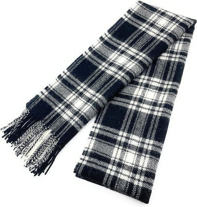 Pure Lambswool Menzies Black & White Tartan Scarf - Made in Scotland