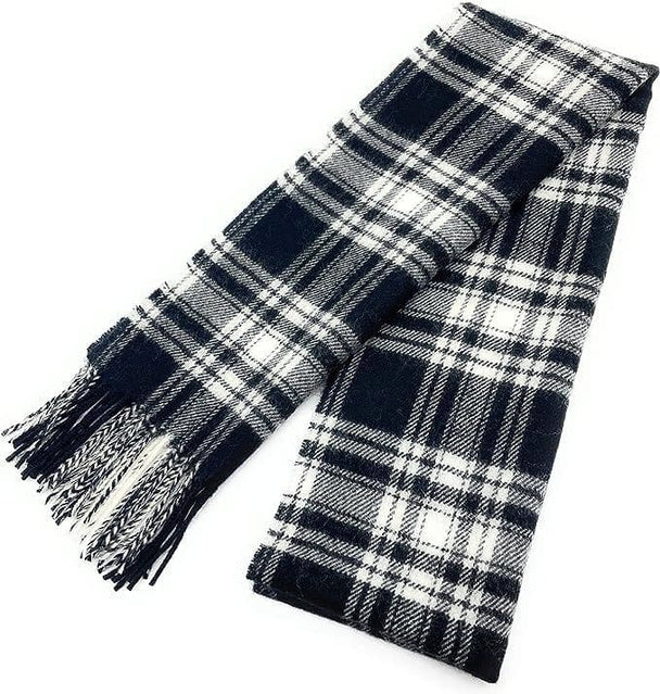 Pure Lambswool Menzies Black & White Tartan Scarf - Made in Scotland