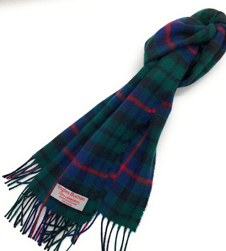 Pure Lambswool Morrison Green Tartan Scarf By Ingles Buchan of Scotland