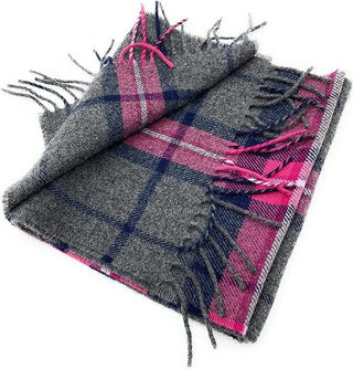 Pure Lambswool Pink & Grey Check Scarf - Made in Scotland