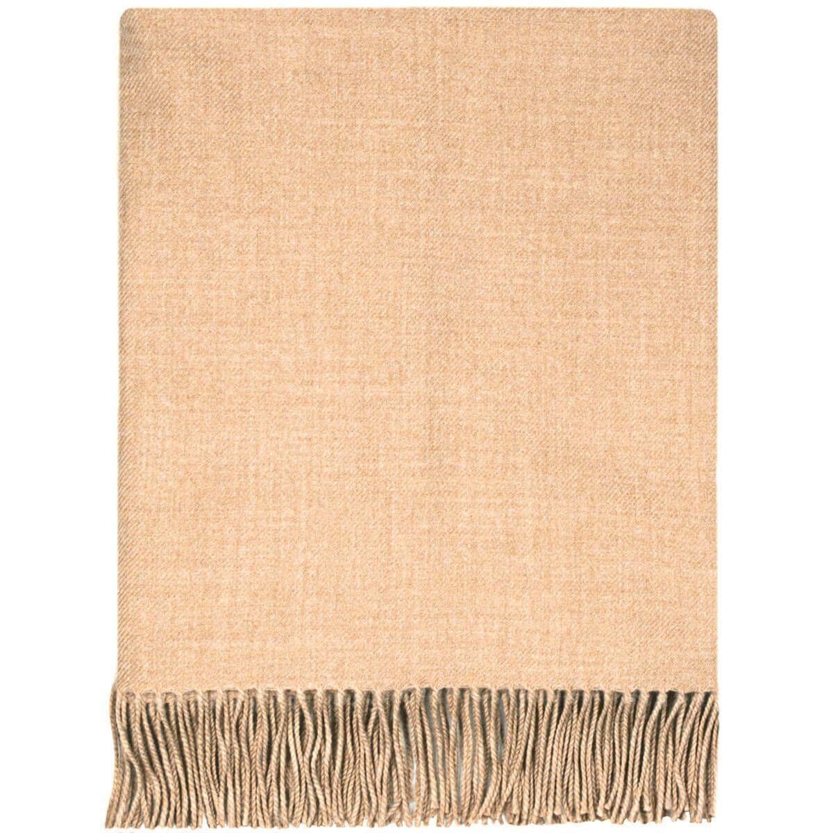Pure Lambswool Plain Camel Coloured Rug/Blanket - Made in Scotland