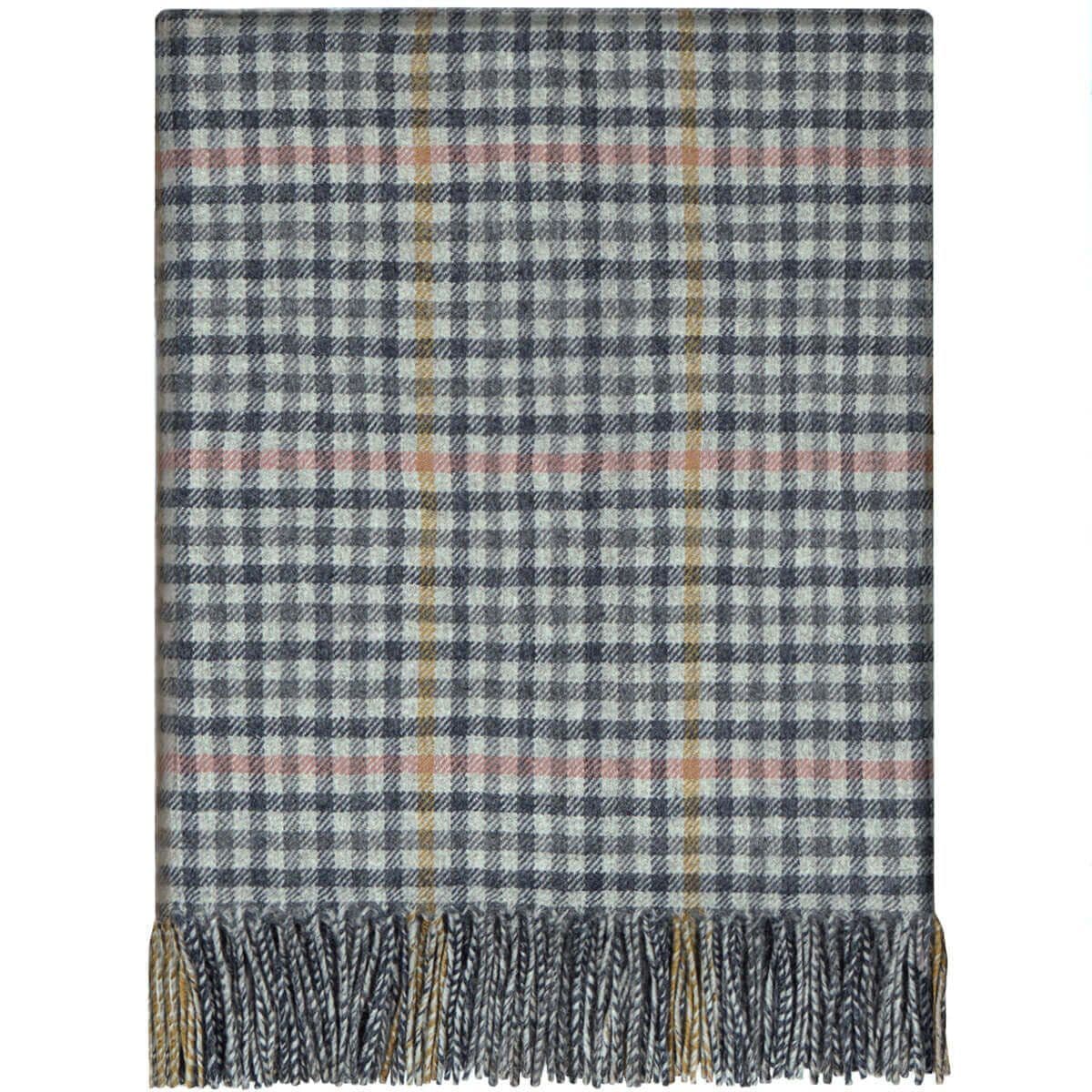 Pure Lambswool St Abbs Grey Check Lambswool Rug/Blanket - Made in Scotland