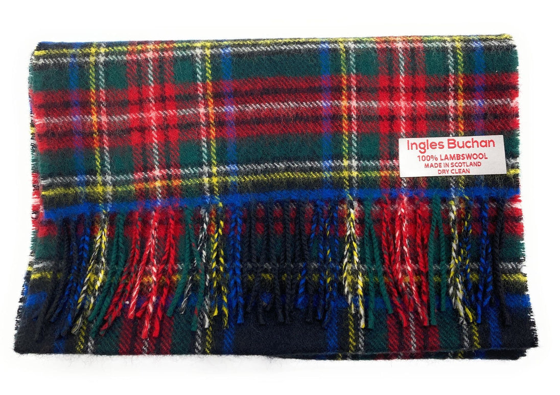 Pure Lambswool Stewart Black Tartan Scarf By Ingles Buchan of Scotland