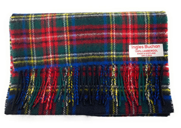 Pure Lambswool Stewart Black Tartan Scarf By Ingles Buchan of Scotland