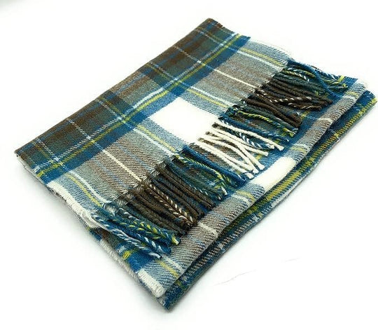 Pure Lambswool Stewart Muted Blue Tartan Scarf - Made in Scotland