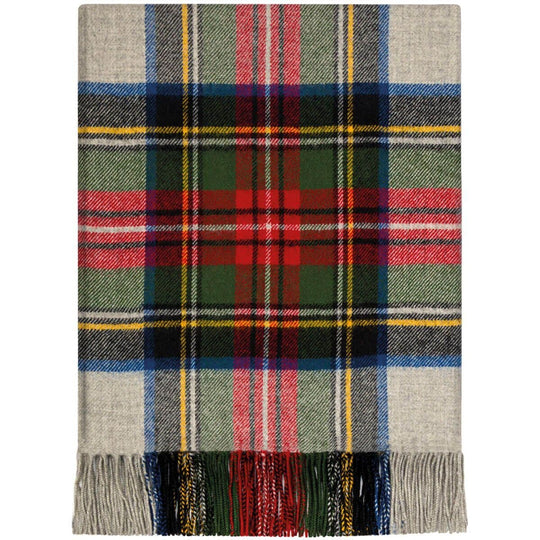 Pure Lambswool Stewart Silver Dress Tartan Rug/Blanket - Made in Scotland