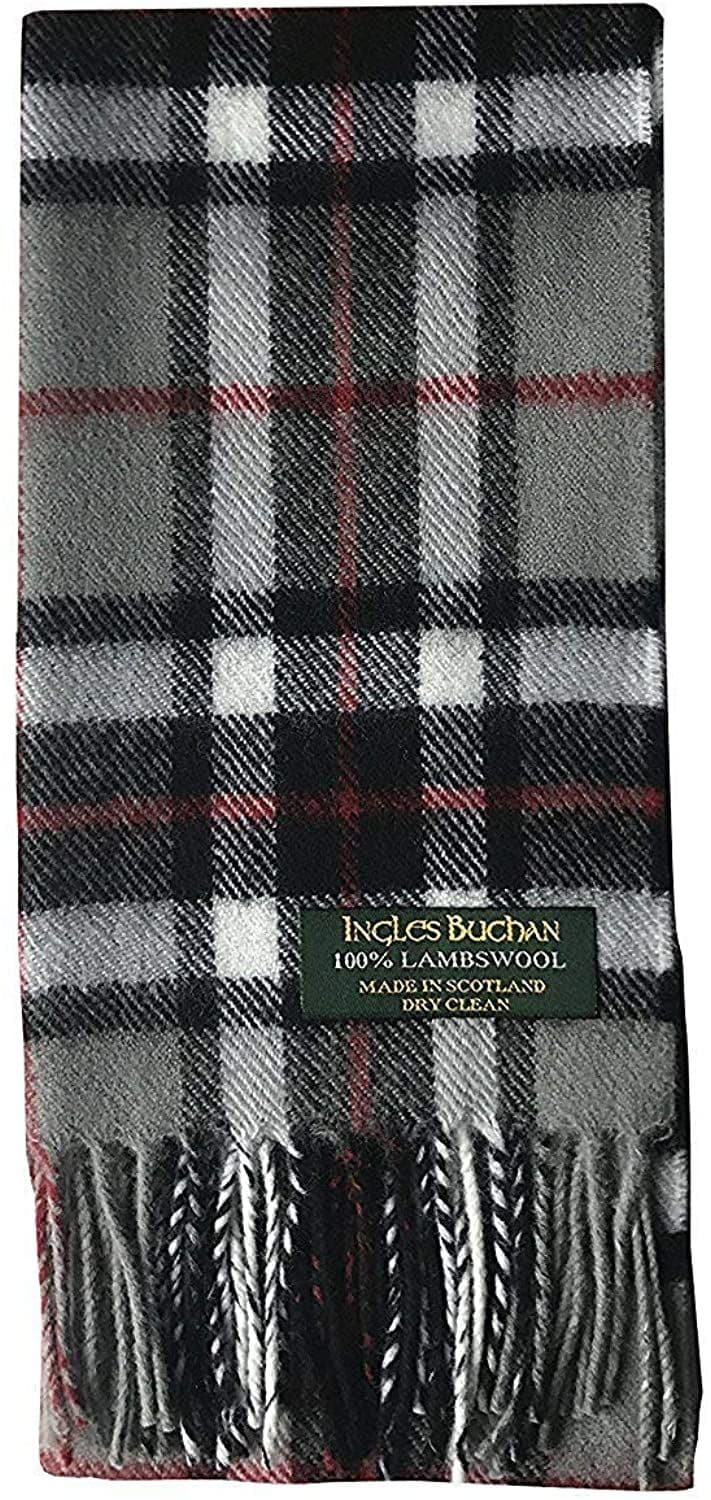 Pure Lambswool Thomson Grey Tartan Scarf By Ingles Buchan of Scotland