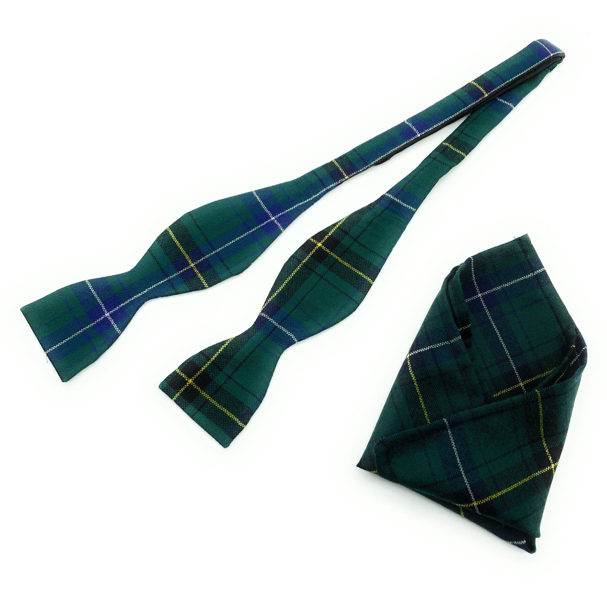 Pure Wool Henderson Modern Tartan Self Tied Bow Tie & Matching Pocket Square Set - Made in Scotland