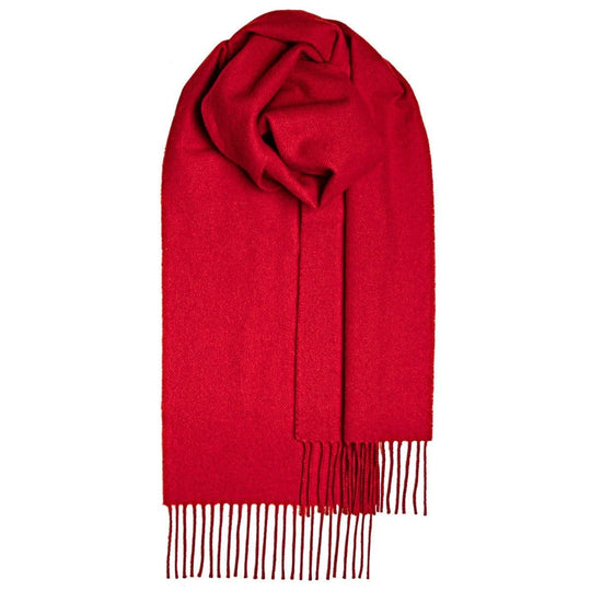Red Plain Coloured  Pure Lambswool Scarf - Made in Scotland