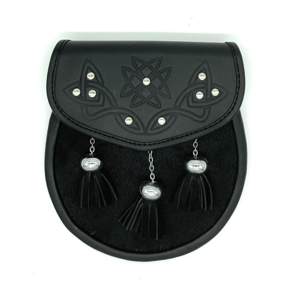 Scottish traditional full dress celtic design 3 tassel kilt sporran & chain belt